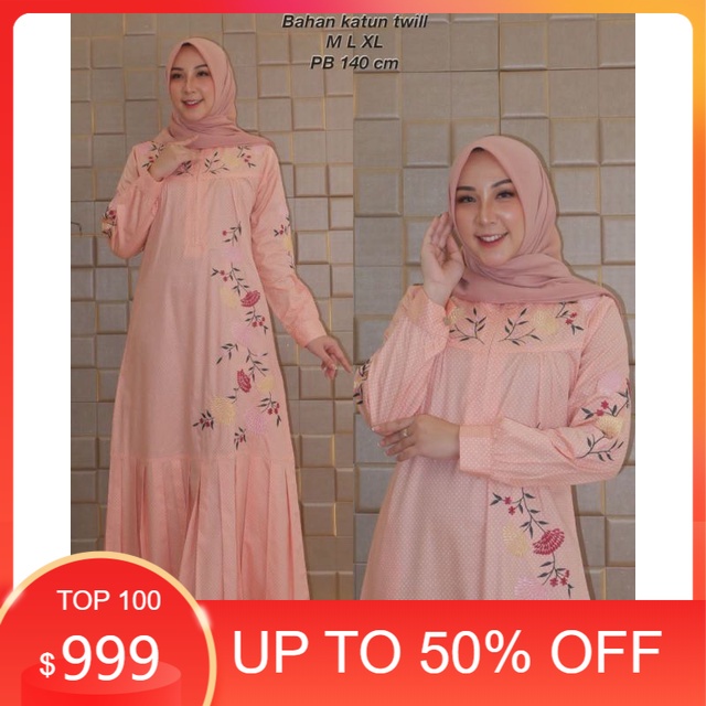 gamis katun twill bordir / gamis polos / fashion wanita / fashion muslim / gamis fashion / gamis ter