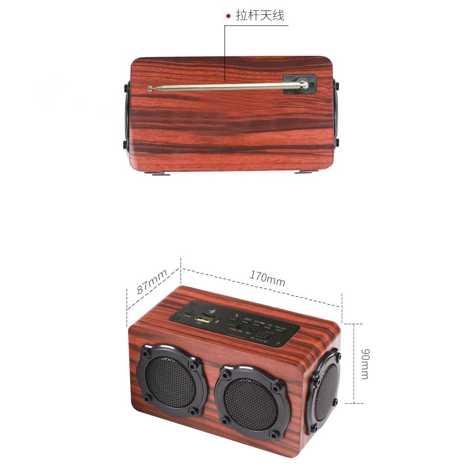 SPEAKER BLUETOOTH FM RADIO MICRO SD USB DESIGN KAYU S409 COKLAT