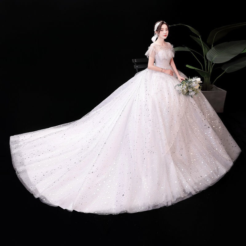 153 White Bling Bling Women Bridal Long Tail Wedding Party Gown Dress