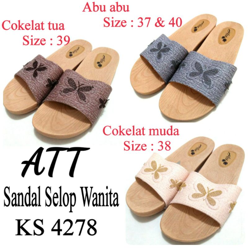 SANDAL SELOP FLAT WANITA / PEREMPUAN ATT KS 4278 ATT KARET HARGA MURMER BAHAN KARET 3WARNA  SIZE 37-40