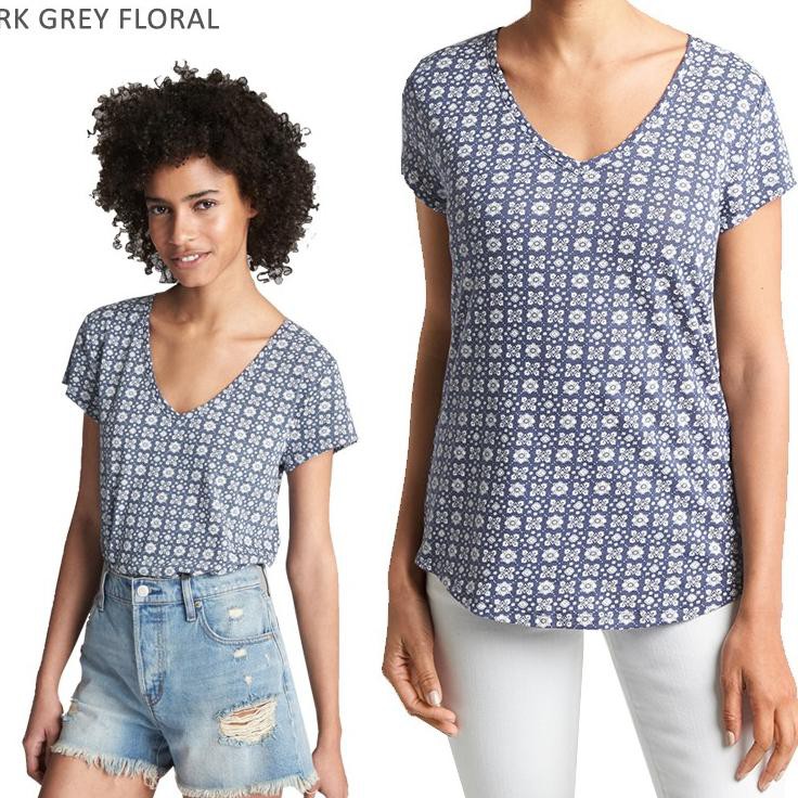 Terbaru [GAP] Kaos Wanita V-Neck print - 7 motif  Ready size XS -XL Women T-shirt Tee 100% Original