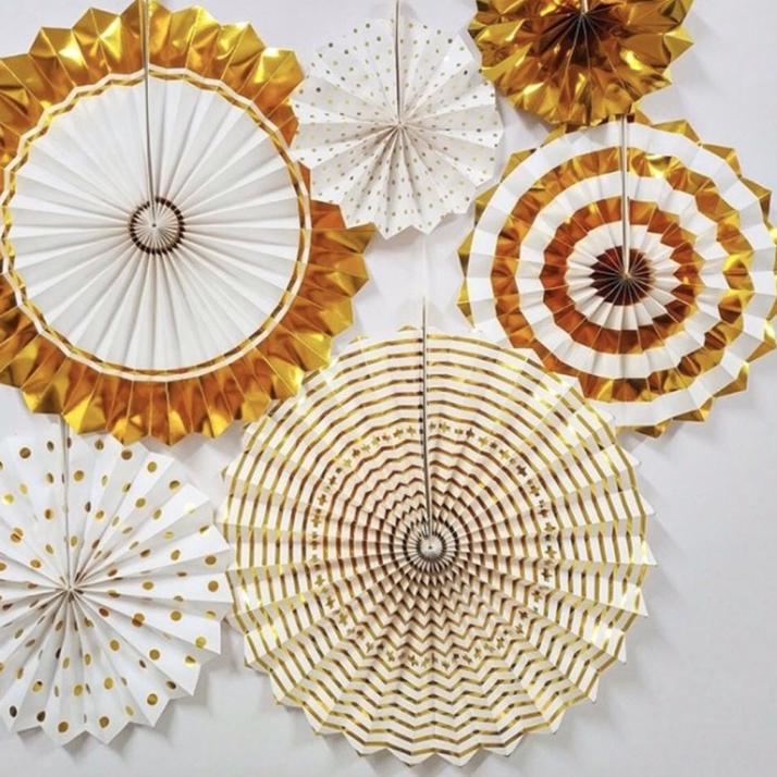 

ⅎ Paper fan golden set - paper fan set dekorasi pesta - kipas kertas set - paper fan golden -paper f