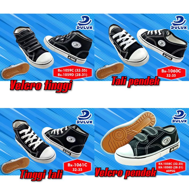 DULUX - SEPATU SEKOLAH ANAK HITAM PUTIH CEWEK COWOK / SEPATU PEREKAT TINGGI / SEPATU TALI TINGGI / SEPATU PEREKAT PENDEK / SEPATU TALI TINGGI