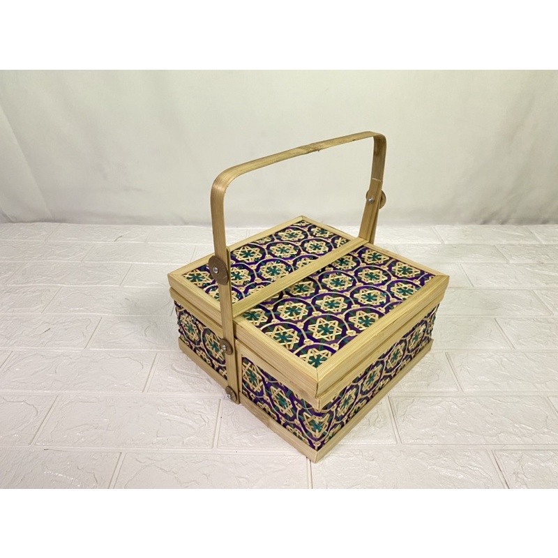 

[Ungu Hijau] Box | Kotak | Hampers | Rantang Bambu Kotak truntum/Teruntum | 25cm