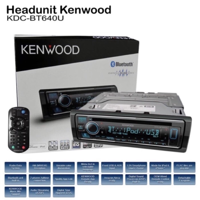 Kenwood KDC-BT640U Head Unit Single Din Bluetooth