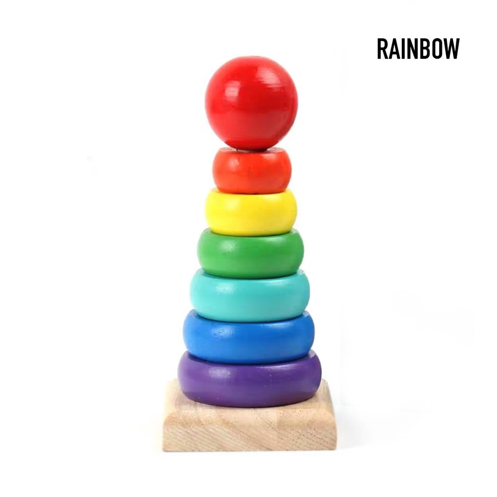 Mainan Susun Anak Rainbow Tower Menara Donat Mainan Balok Kayu