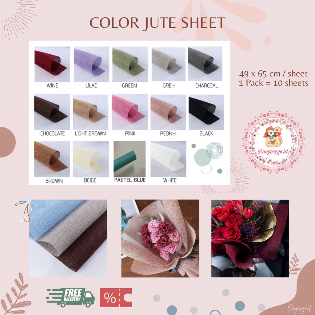 

[1 LEMBAR] FLOWER WRAPPING KOREAN COLOR JUTE SHEET LEMBAR ECER | KERTAS PEMBUNGKUS BUNGA KERTAS BUKET BUNGA HAND BOUQUET WRAPPING PAPER KERTAS KADO FLOWER WRAP