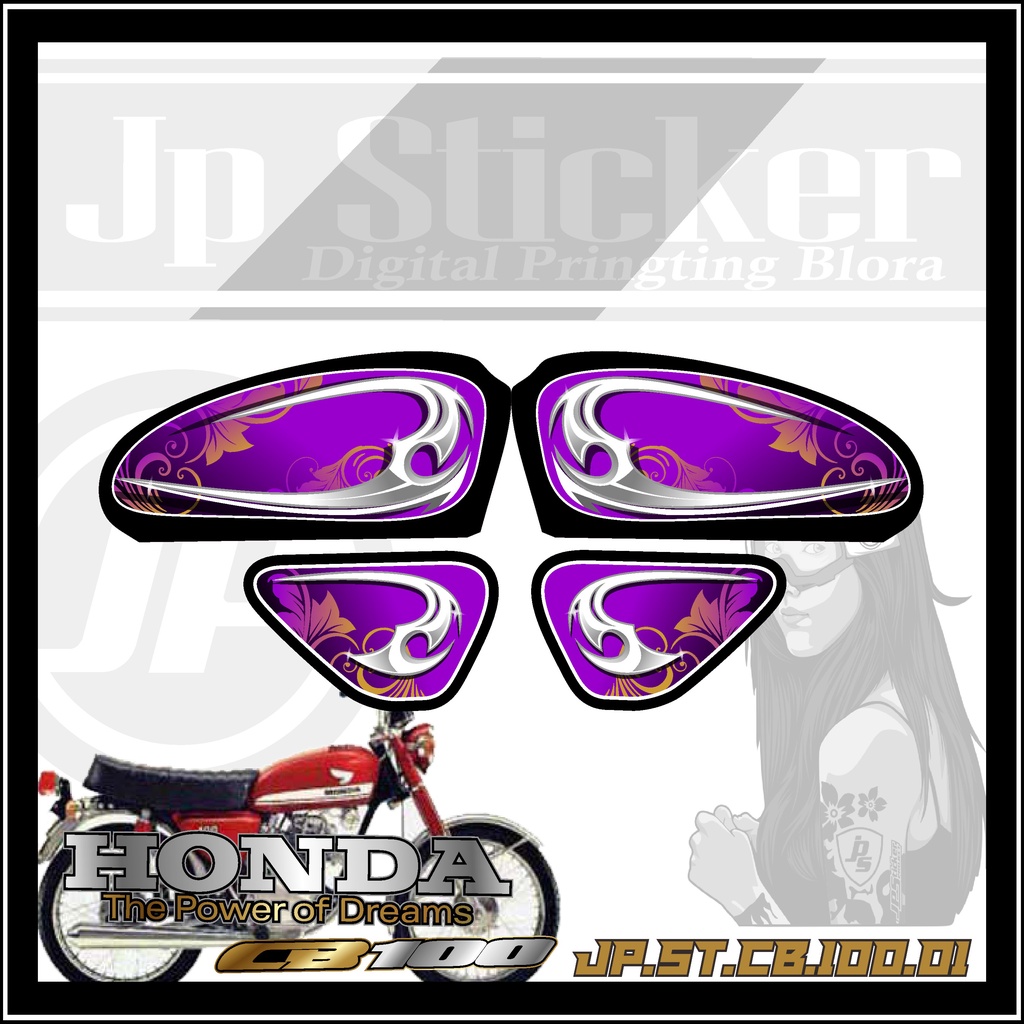 Sticker Striping Cb 100 - Stiker Aksesoris Body Motor CB 100 Klasik List Variasi Hologram JP 01