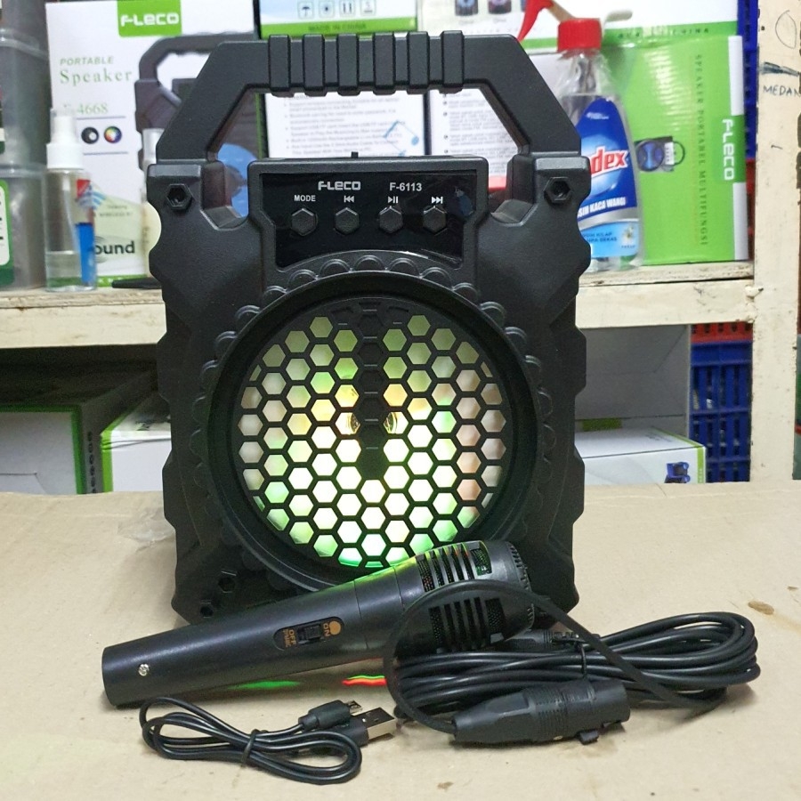 Speaker Karaoke / Speaker Bluetooth Fleco F 6113 / 6114 + Bonus Mic - Speaker X BASS