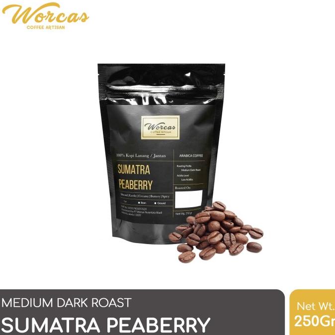 

WORCAS Arabica Coffee Sumatra Peaberry 250 Gram | Medium Dark Roast -Diskon Besar