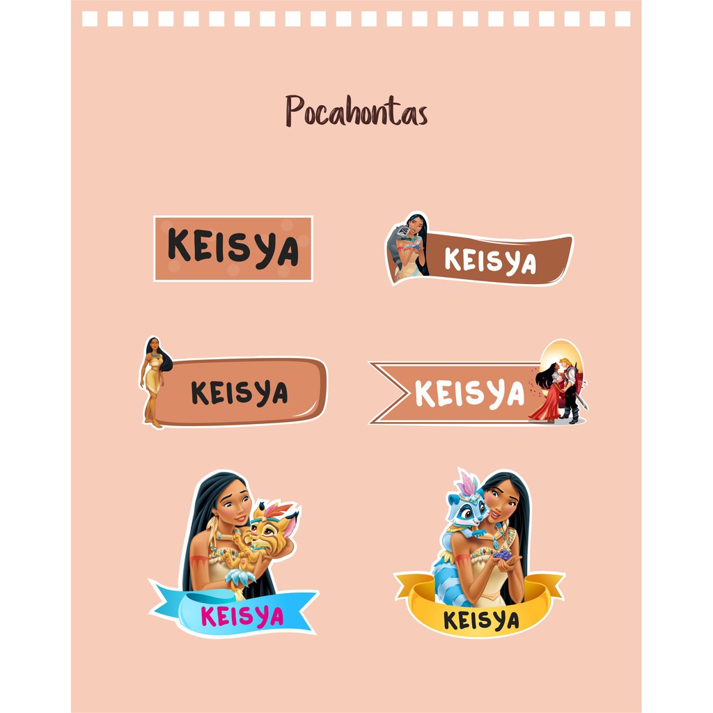 

192pcs Stiker Label Nama Kekinian Tahan Air & Anti Luntur untuk Anak Perempuan Tema Pocahontas