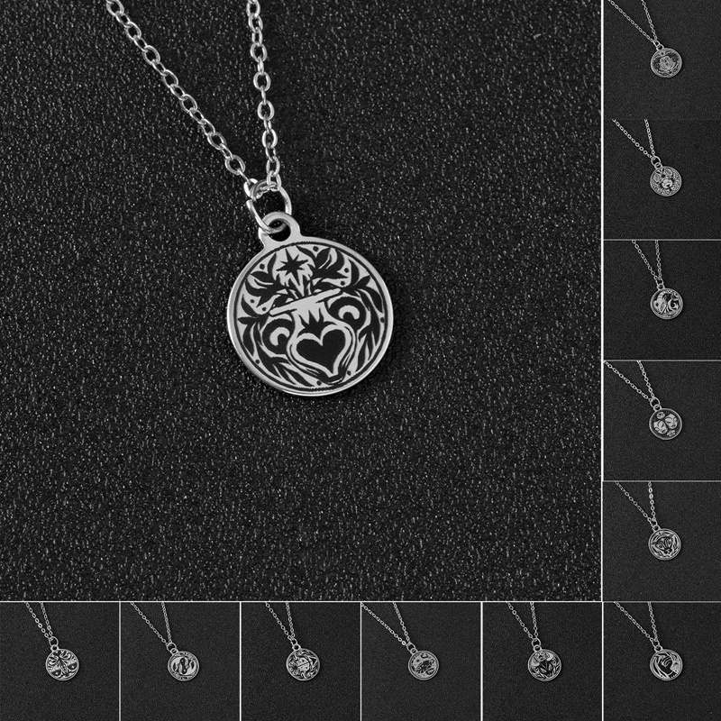 Fancyqube Kalung Rantai Dengan Liontin Koin Motif 12 Zodiak Untuk Wanita