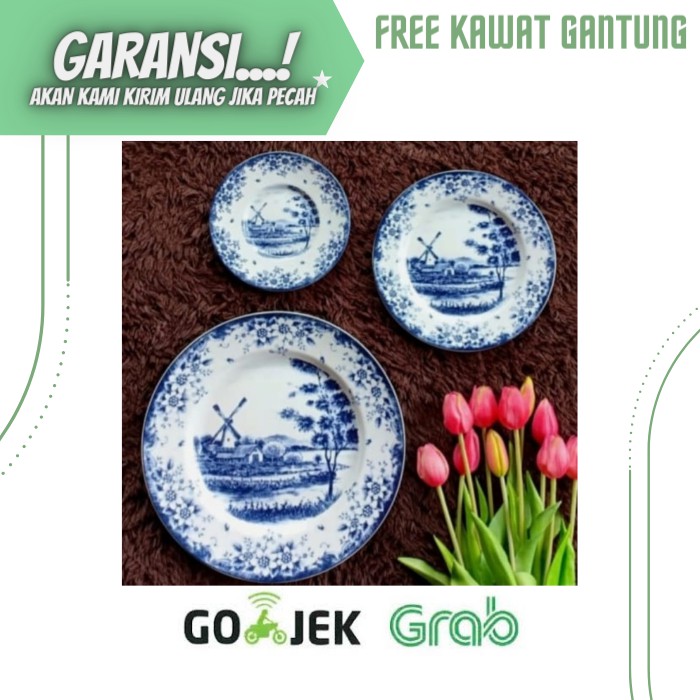 PIRING MAKAN KERAMIK SET HIASAN PAJANGAN DINDING WALL DECOR MOTIF HOLLAND CLASSIC WARNA BIRU