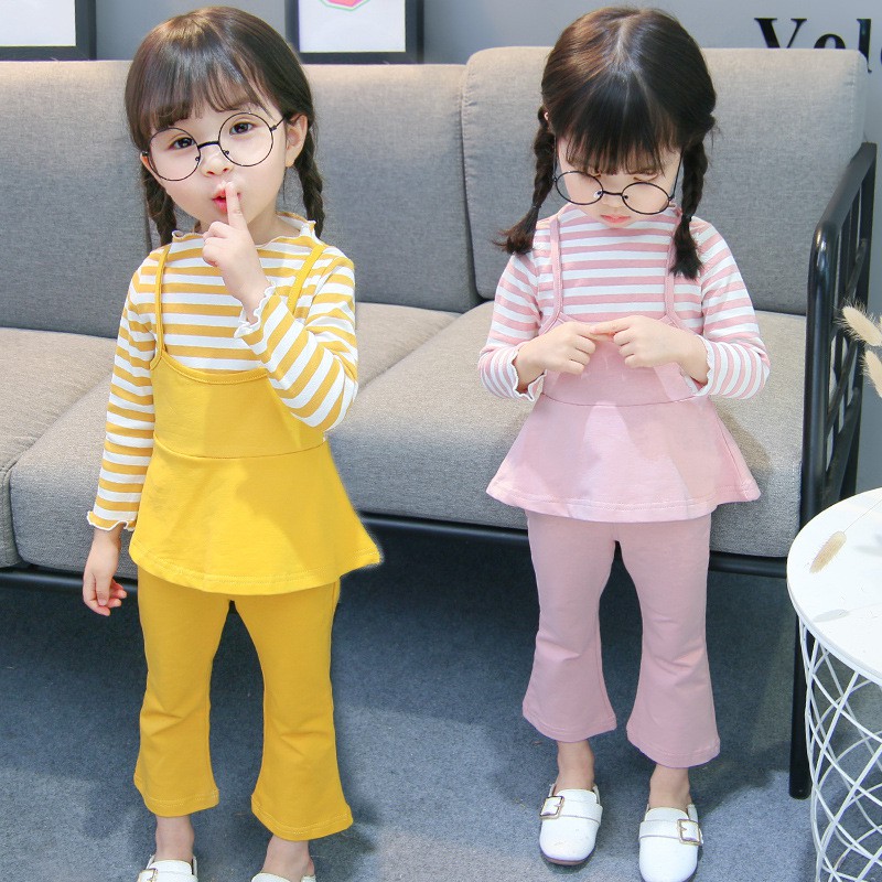 SSP25-Setelan Anak Perempuan 2Piece Set Striped Garis2