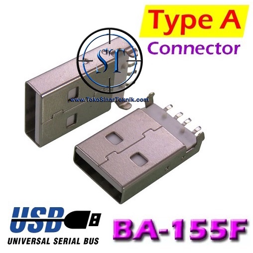 BA-155F Konektor Soket USB type A 4 pin 4P Male Socket Connector Jantan PCB