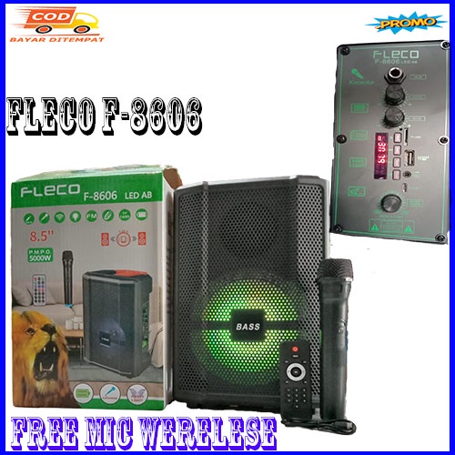Fleco SPEAKER KARAOKE BLUETTOOTH FLECO F-8606 LED AB GRATIS MIC WIRELESS
