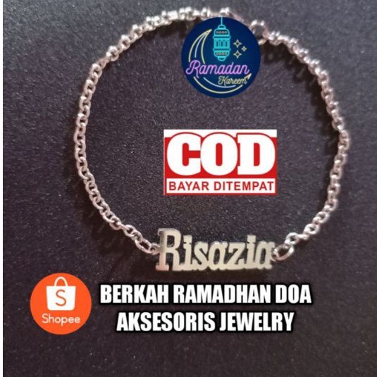 CUSTOM!!Gelang nama 3 varian custom dewasa anak anti karat termurah silver