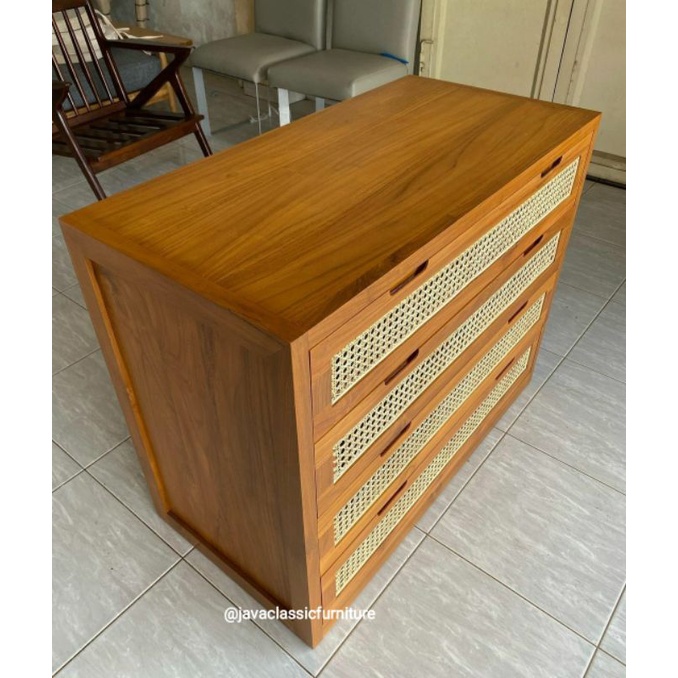 BUFET TV RETRO ROTAN MINIMALIS CABINET LACI 4 SCANDINAVIA PAJANGAN RUANG TAMU SERBAGUNA BAHAN KAYU JATI TPK MEBEL FURNITURE-4