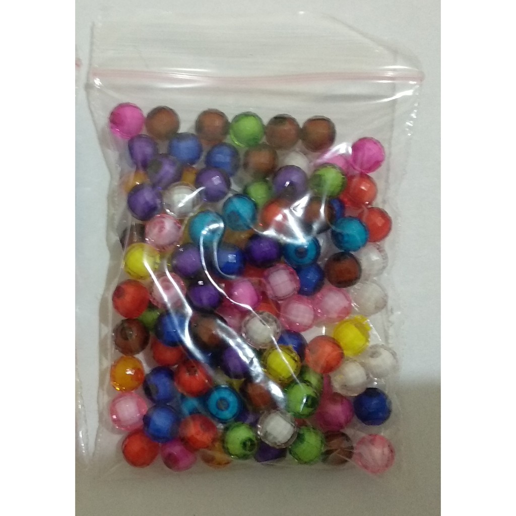 30 Gram Mote Bola Segi Warna Mix 8mm-Manik Mote Bulat Bola Segi