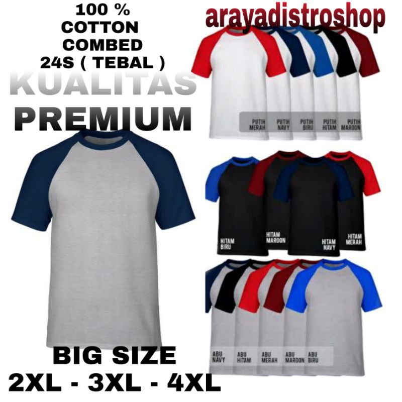 ARAYA kaos polos RAGLAN/cotton combed 24s/big size/lengan pendek