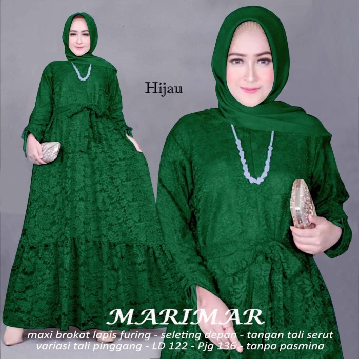 baju gamis wanita Gamis Dress Brokat Ukuran Jumbo /Busana Musli Wanita -maxi marimar - Hijau, XXL ba