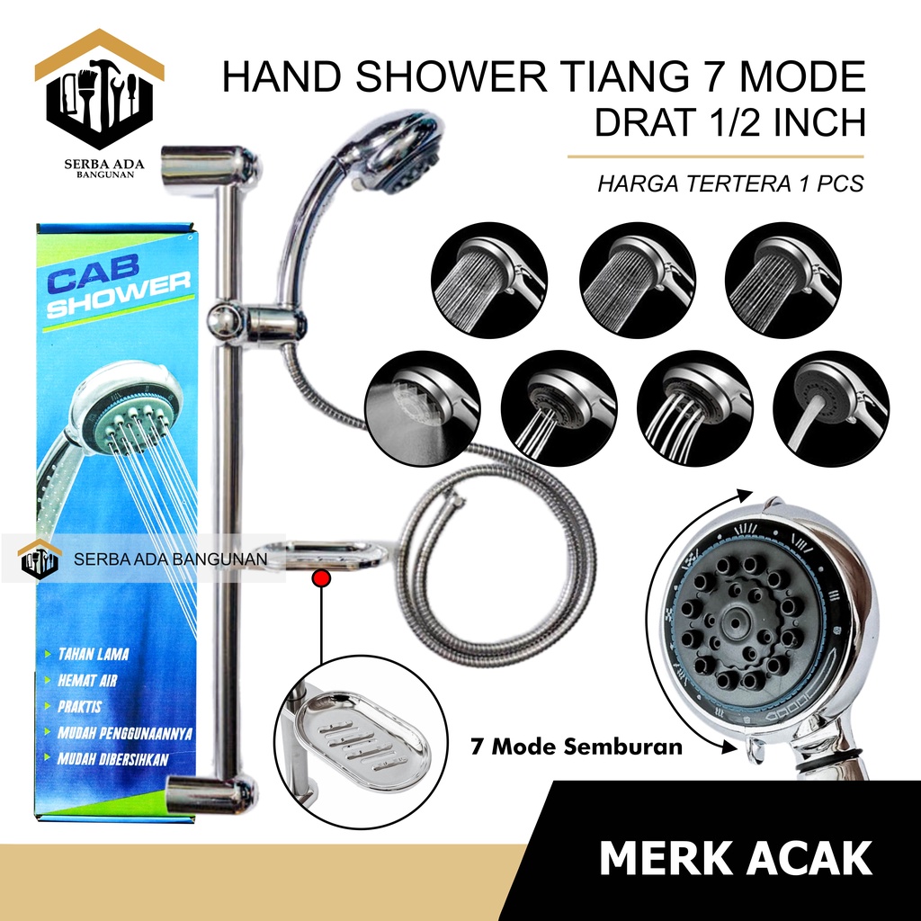 HAND SHOWER + TIANG SET + TEMPAT SABUN PVC MIX STAINLESS CHROME  KAULITAS BAGUS MURAH EKONOMIS