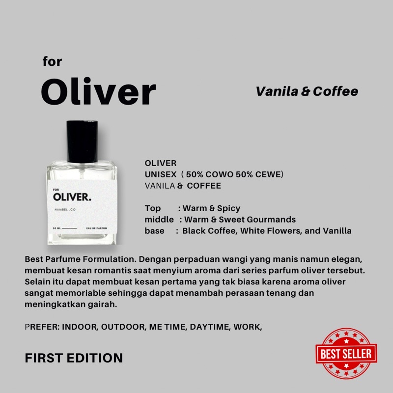 Hambel parfum- For Oliver | Vanilla &amp; Coffee | parfum Unisex