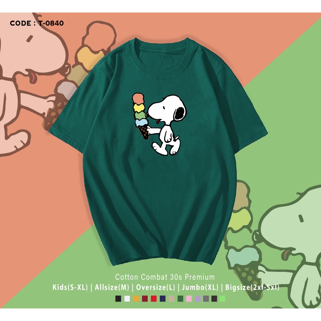 KAOS SNOOPY EAT ICE CREAM/KAOS LUCU / KAOS LUCU/KAOS LENGAN PENDEK/ T-SHIRT CUSTOM