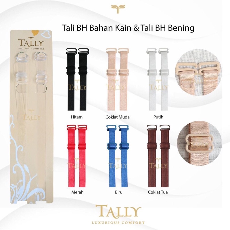 Tali bra BH transparan, kain dan silikon merk Tally | bra strap bening Tali BH Bahan Kain TALLY
