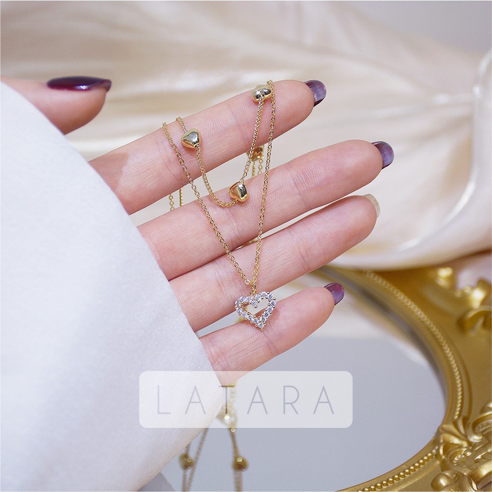 Paket Lengkap Gift Kado - Heart Necklace  Silver with 14k Gold Plating Kalung Wanita Lapis emas