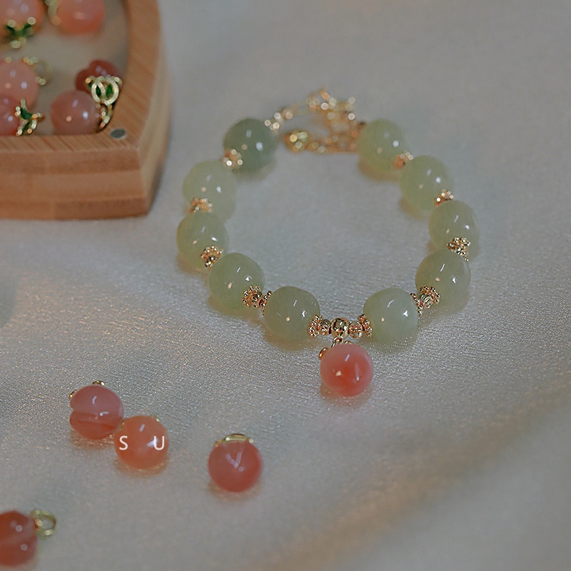 Ins Gelang Tangan Manik-Manik Batu Jade Hetian Natural Warna Peach Untuk Wanita ACKER