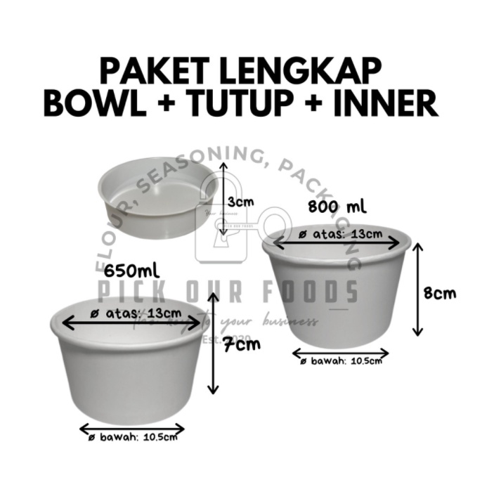 PAKET Paperbowl + Inner Tray Paper Bowl / Inner Tray 650ml atau 800ml