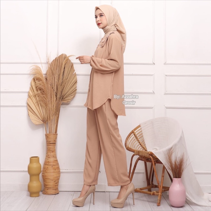 Akila Set  Ld116 - SetCel Crinkle Jumbo Bigsize Oversize Setelan Wanita One Set Crinkle Kerah Ganda / 373-6946