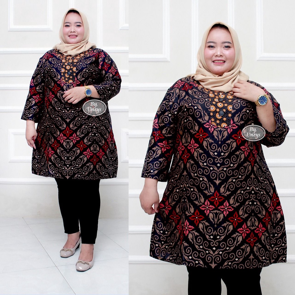 Tunik Batik Wanita Super Jumbo Big Size LD 140 / Atasan Baju Batik Kerja Kondangan Wanita Cewe Jumbo-M