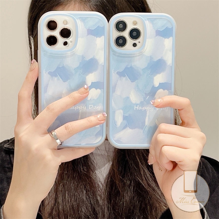 IPHONE Lukisan Tinta Sederhana Shockproof Case Kompatibel Untuk Iphone11 13 12 14 Pro MAX XR X XS MAX 8 7Plus 8Plus 6 6S Plus SE 2020biru Bulat Pelindung Lensa Anti Jatuh Lembut TPU Penutup Belakang