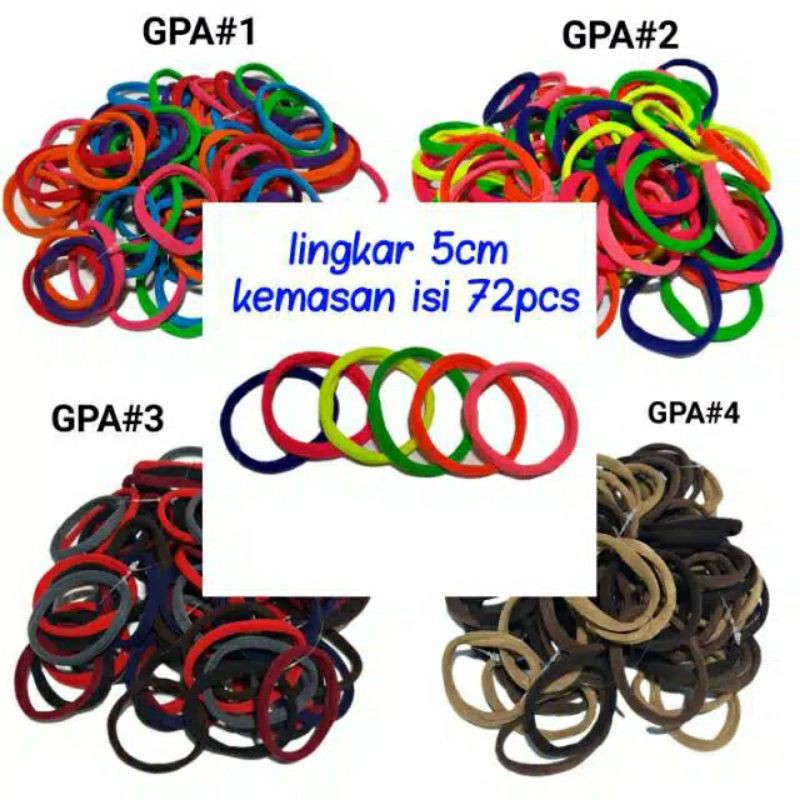 IKAT RAMBUT isi 72pcs KUNCIR ELASTIS RING 5CM WARNA GROSIR-Random stock