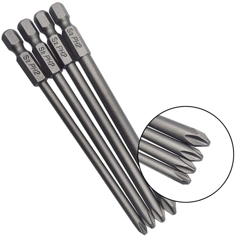 16pcs Set Mata Bor Obeng Panjang Magnetik Slotted + Cross + Hex + Torx Drill Bit 1 / 4 Inci Hex Shank 100mm