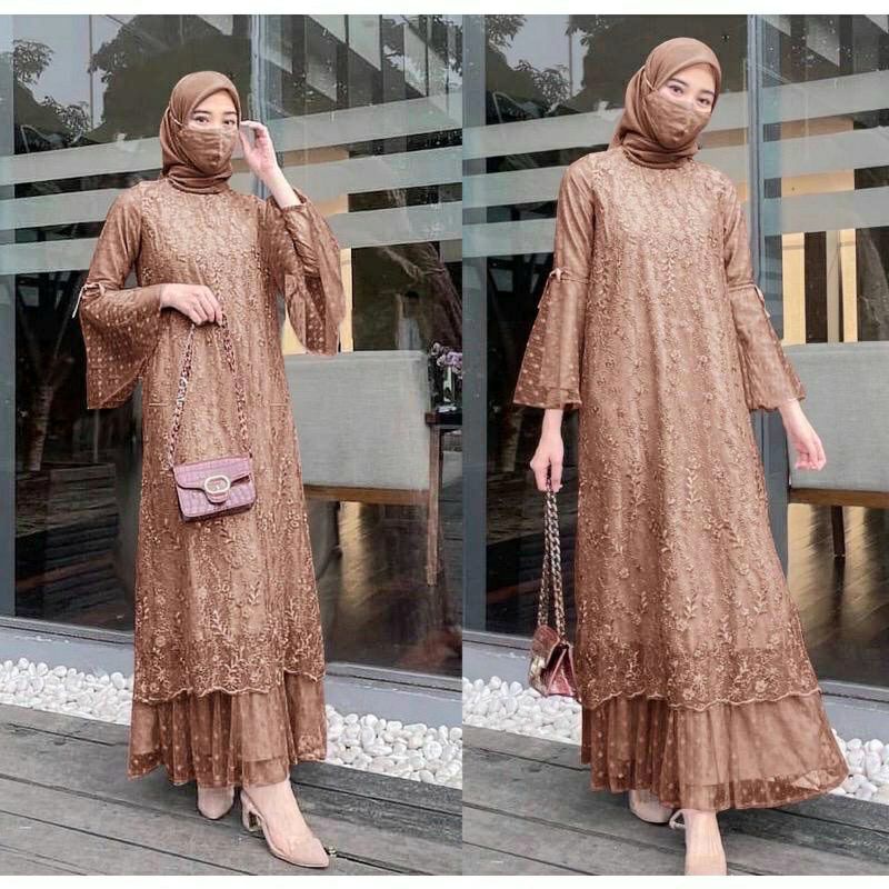 °Baru° Elika Maxi Brukat Full Premium / Gamis Pesta Remaja Dewasa Wanita Kekinian / Dress Kondangan Jumbo Seragam