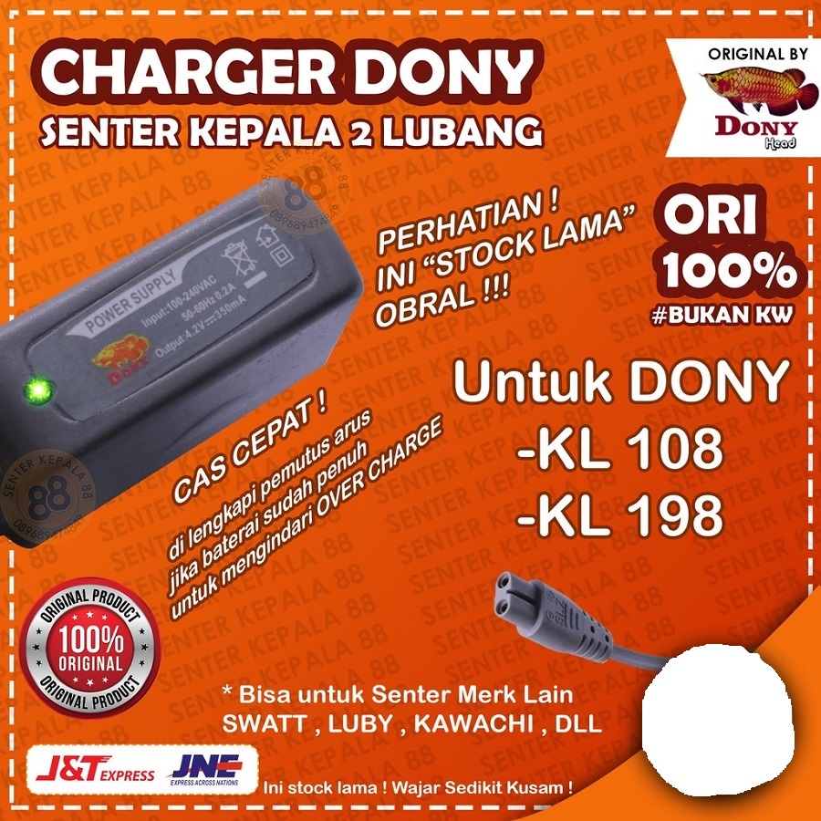 Kepala Adaptor Cas Casan Senter Kepala Dony KL 108 198 Asli Original 2 Lubang