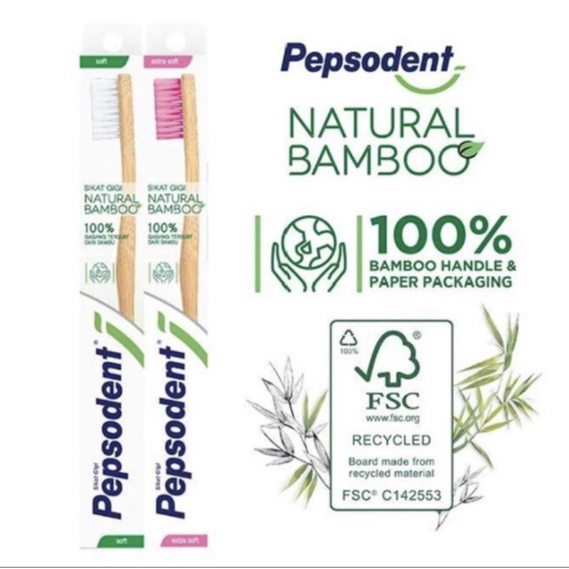 Pepsodent bamboo brush soft / extra soft sikat gigi natural bambu