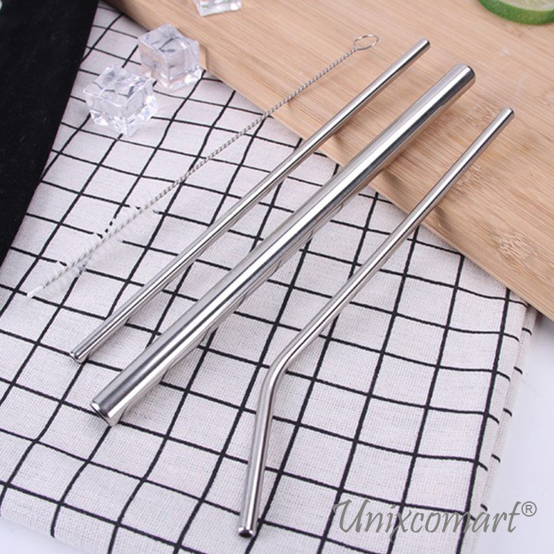 Set Sedotan Stainless Steel Straw Reusable 5 in 1 ( 3 sedotan 1 sikat 1 box atau Pouch )