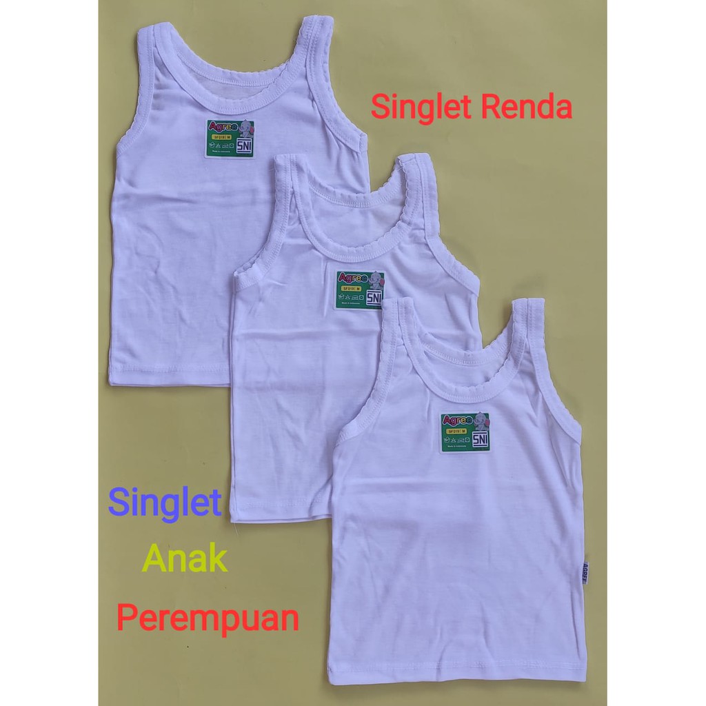 Agree Kids - 3 Pcs Singlet Anak Perempuan, Kaos Dalam Anak Perempuan Putih ( Renda ) // 4 Size