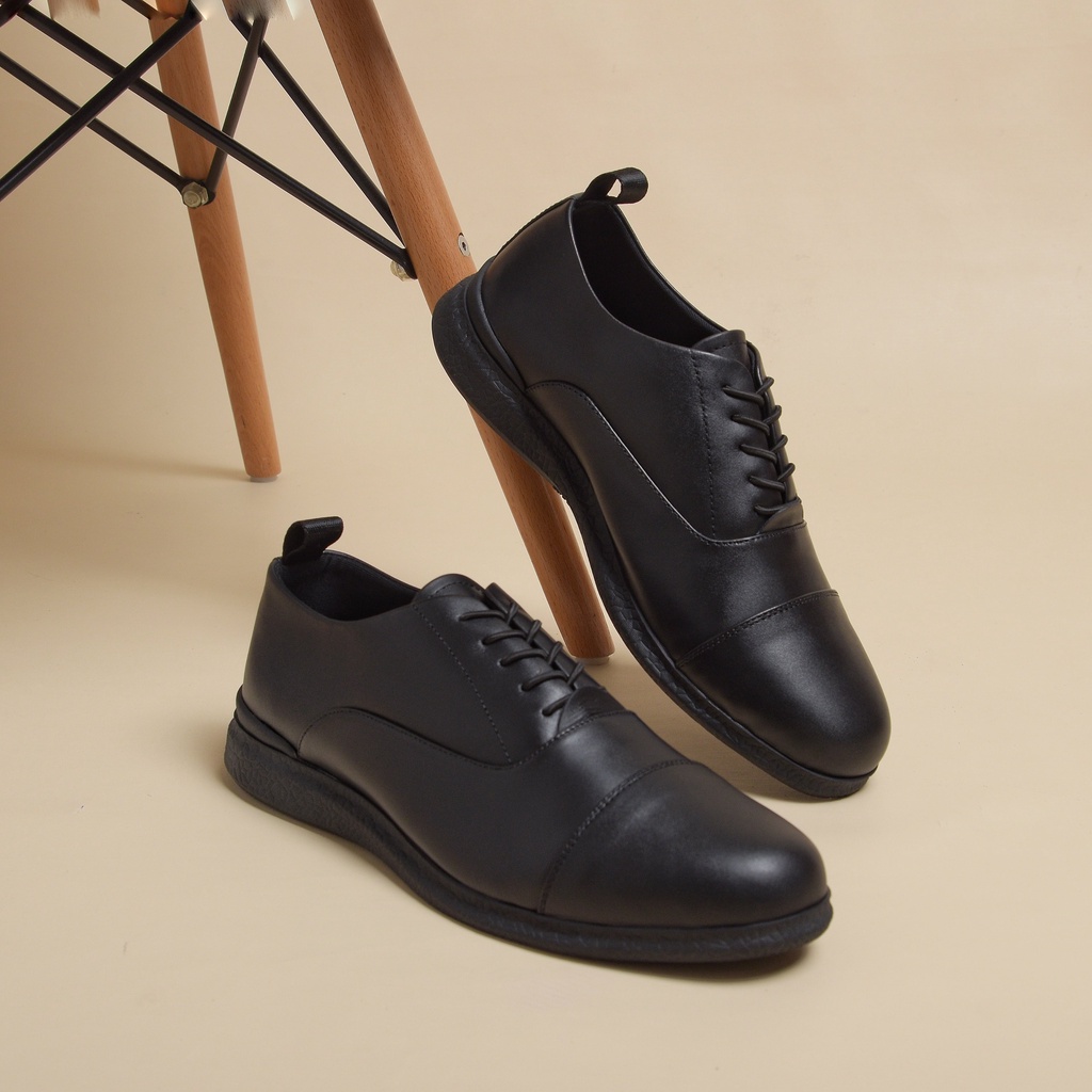 OXFORD 3.0 BLACK (Kulit Asli) - Sepatu Formal Pria Pantofel Pria Kulit Asli Casual Kerja Kantor Kuliah Pantopel Hitam Tali Kasual Original