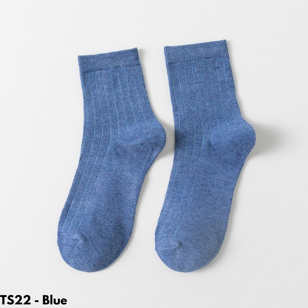 KAOS KAKI PANJANG WANITA PASTEL KATUN POLOS BETIS COTTON NYAMAN LEMBUT STRETCH MUSLIMAH NYAMAN OUTDOOR TS22-Blue