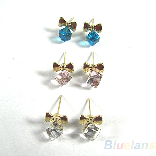 Hu Hu Hu Hu Hu Alat Bantu Pasang Kacamata♡ Anting Giwang Chic Model Pita Dengan Berlian Imitasi Berkilau Untuk Wanita