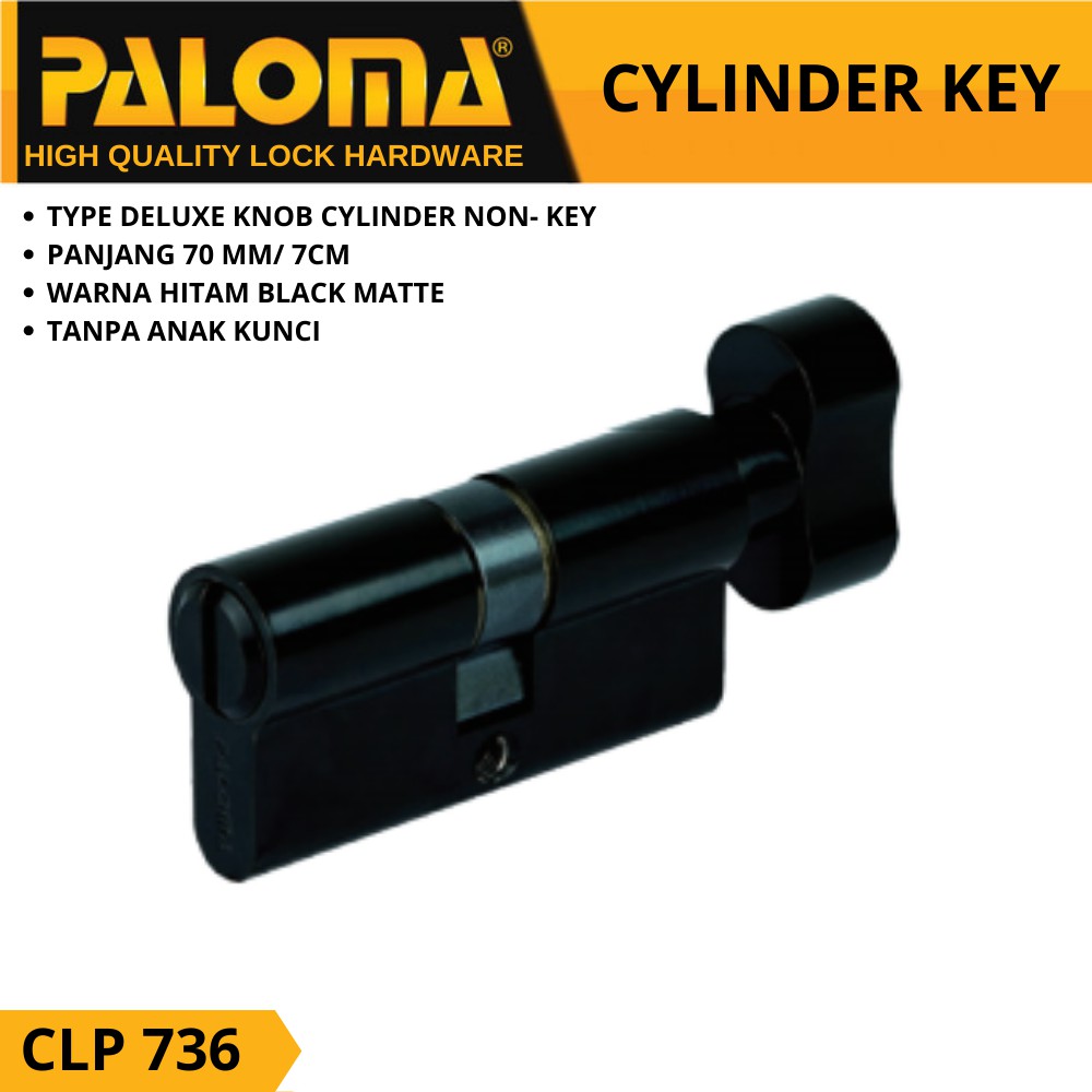 KUNCI Knob Cylinder PALOMA CLP 736 DELUXE 70MM No Key HITAM MATT BLACK