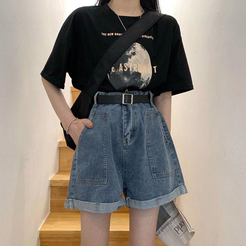 Celana Pendek Denim Pinggang Tinggi Wanita / Celana Pendek Hot pants Jeans Standar