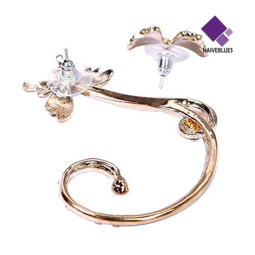 Naiveblue Anting Tusuk Asimetris Bentuk Kupu-Kupu Aksen Berlian Imitasi Untuk Perhiasan Wanita / Pesta