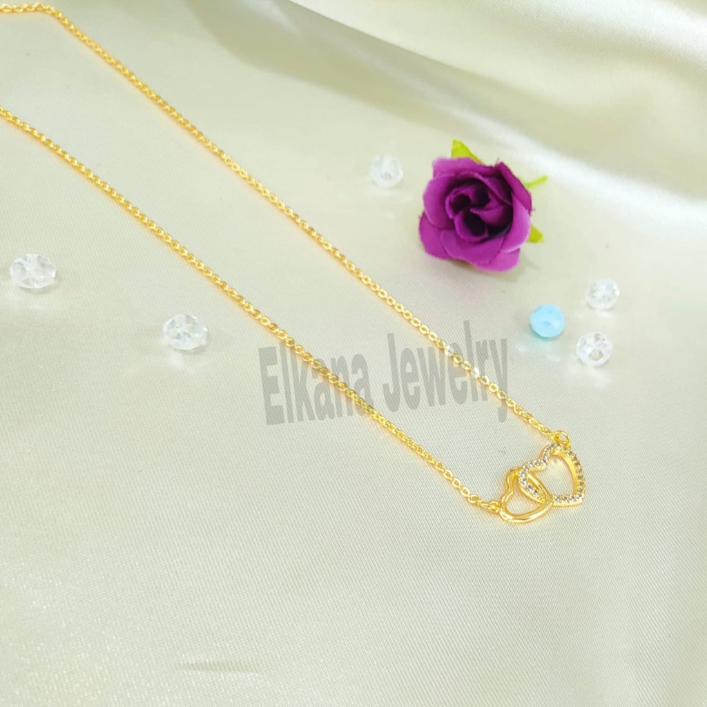 KALUNG+GELANG LOVE BERSAMA ZIRCON TANAM SUPER BERKELAS PERHIASAN ANTI KARAT&amp;ANTI LUNTUR