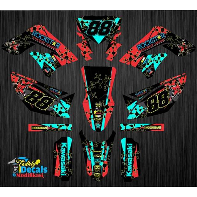 Decal klx 150 merah biru kuning keren